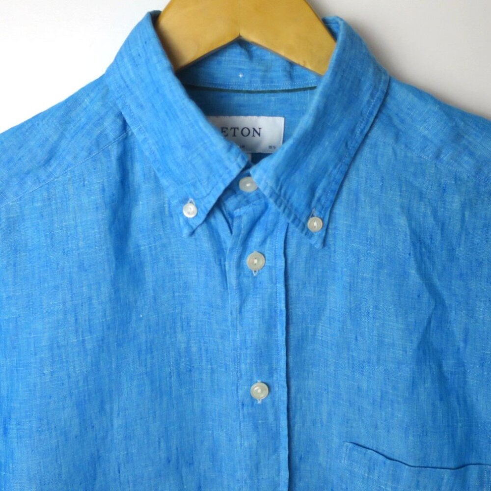 Eton Linen Slim Fit Short Sleeve Button-down Shirt Size M